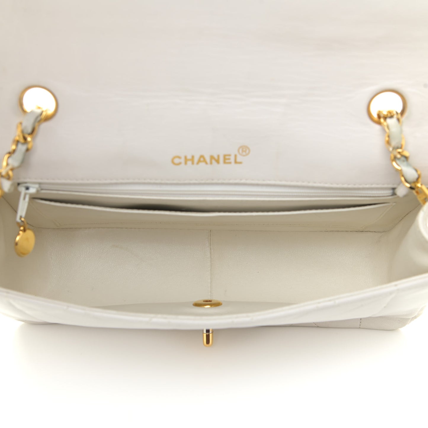 Lambskin Quilted Medium Single Flap White