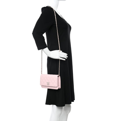 Chanel Caviar Quilted Crystal CC Wallet On Chain WOC Light Pink 2 of 11
