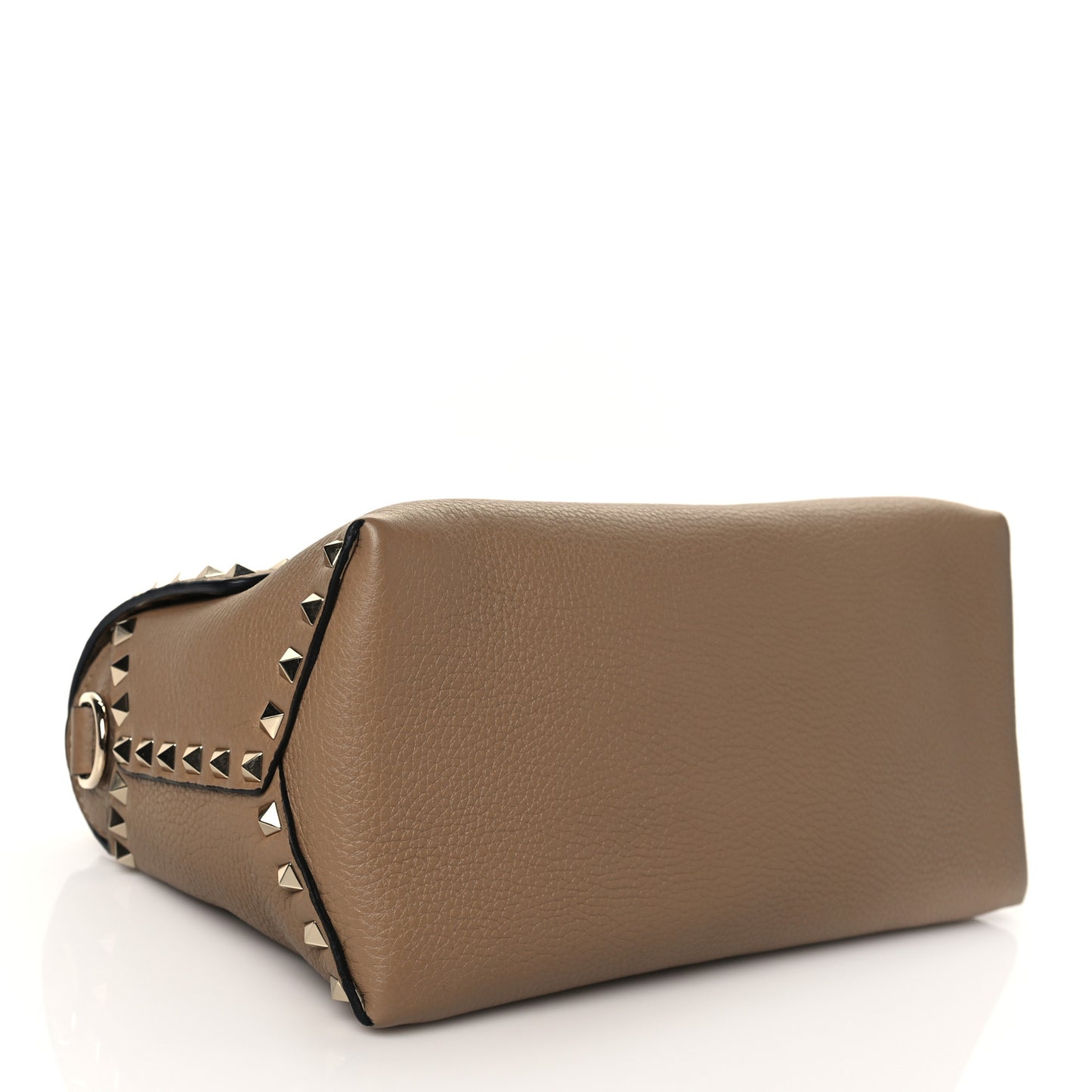 Pebbled Calfskin Medium Rockstud Top Handle Shoulder Bag Brown