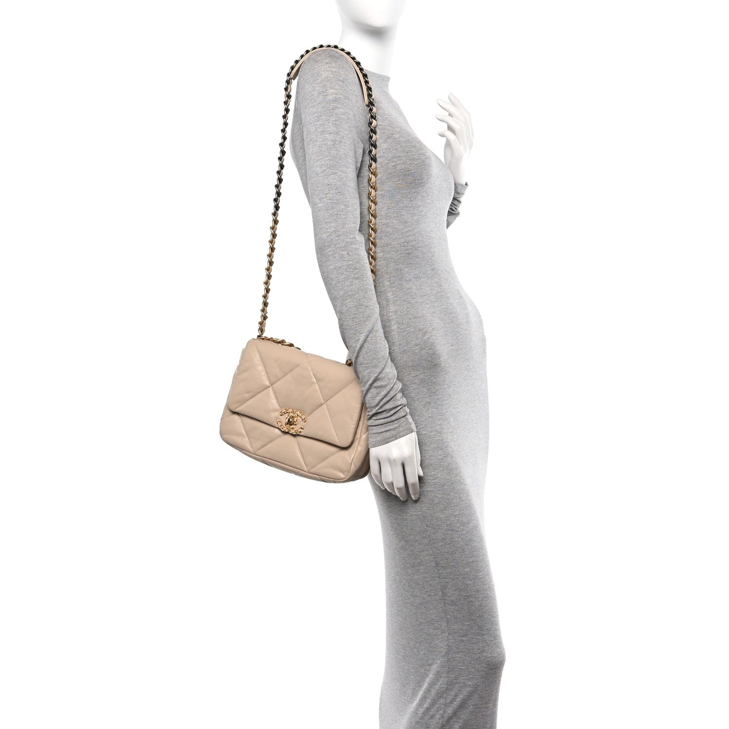 Chanel Goatskin Quilted Medium Chanel 19 Flap Beige 2 of 10