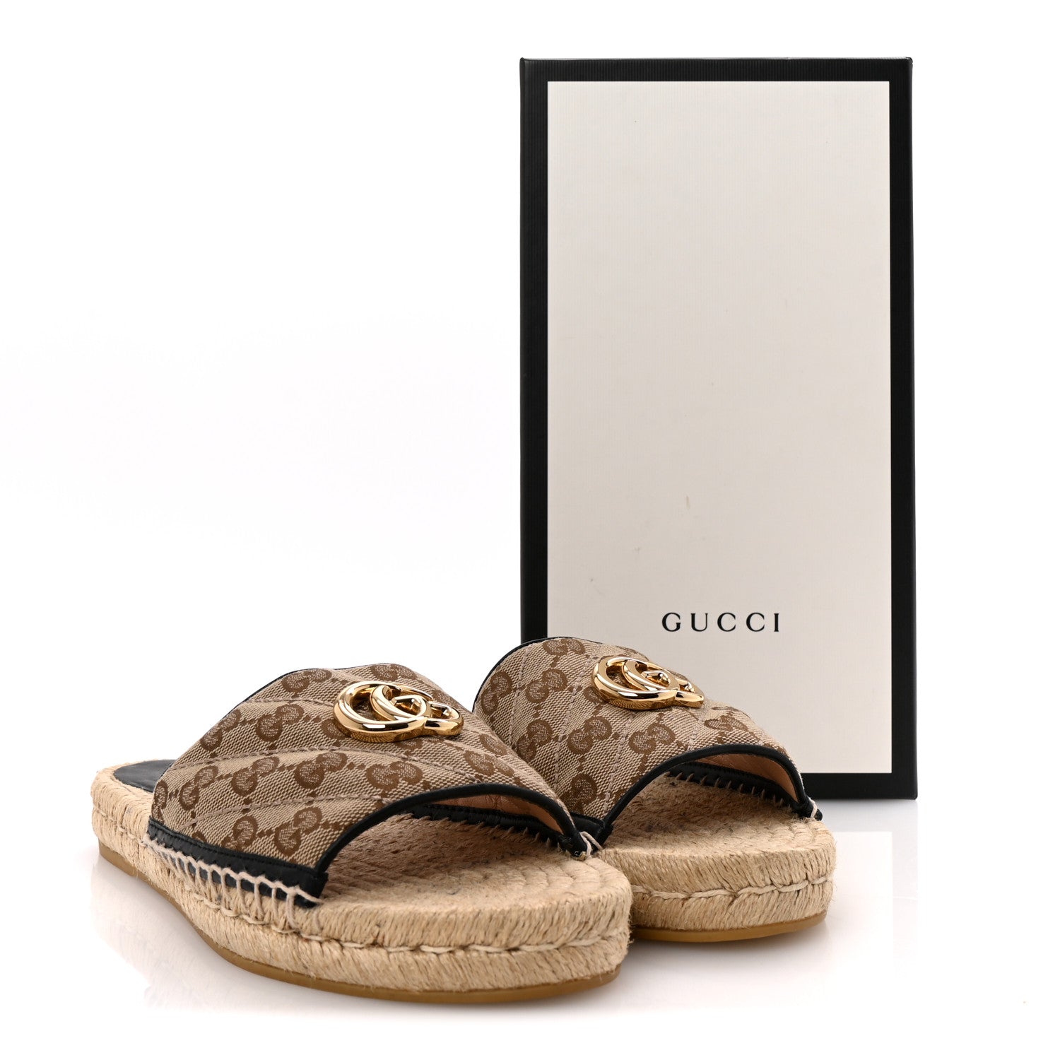 Gucci Monogram Matelasse GG Marmont Espadrille 20mm Slide Sandals 40 Beige Ebony Black 11 of 11