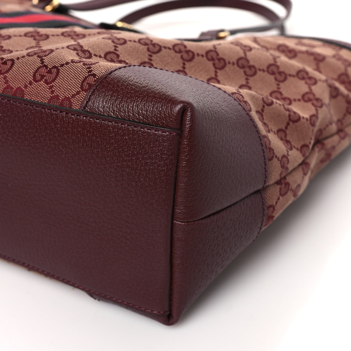Monogram Textured Dollar Calfskin Web Medium Ophidia Shopping Tote Sahara Rubino Chardonnay