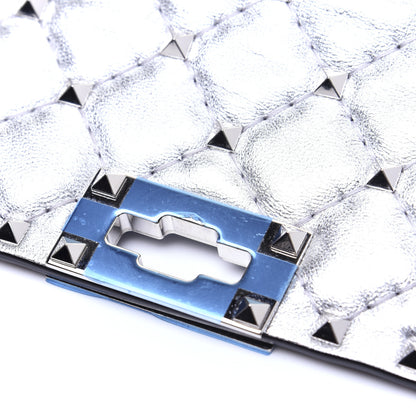 Valentino Garavani Metallic Lambskin Rockstud Spike Wallet on Chain Silver 13 of 18