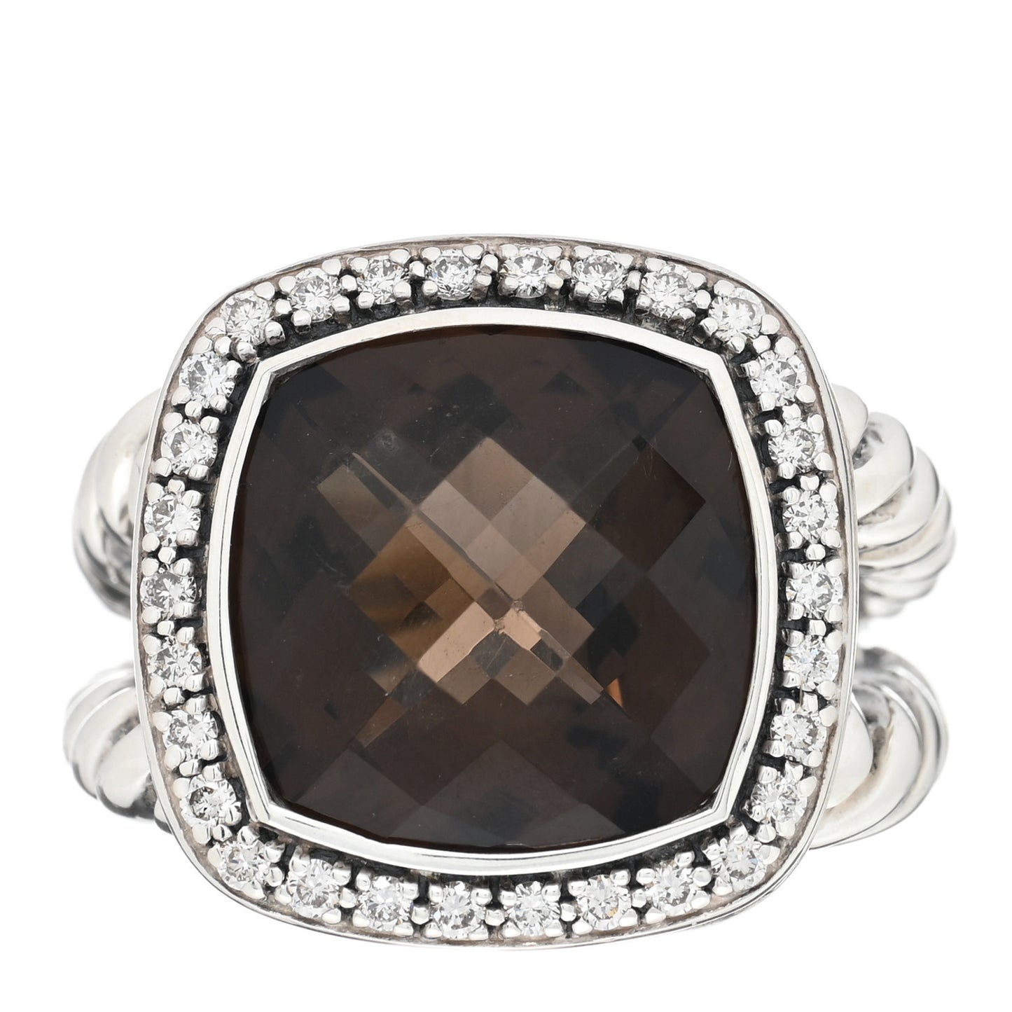Sterling Silver Diamond Smoky Quartz 14mm Albion Ring 55 7.25