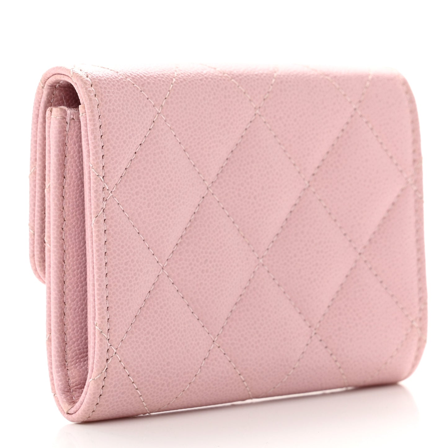 Caviar Quilted Studded CC Flap Card Holder Light Pink