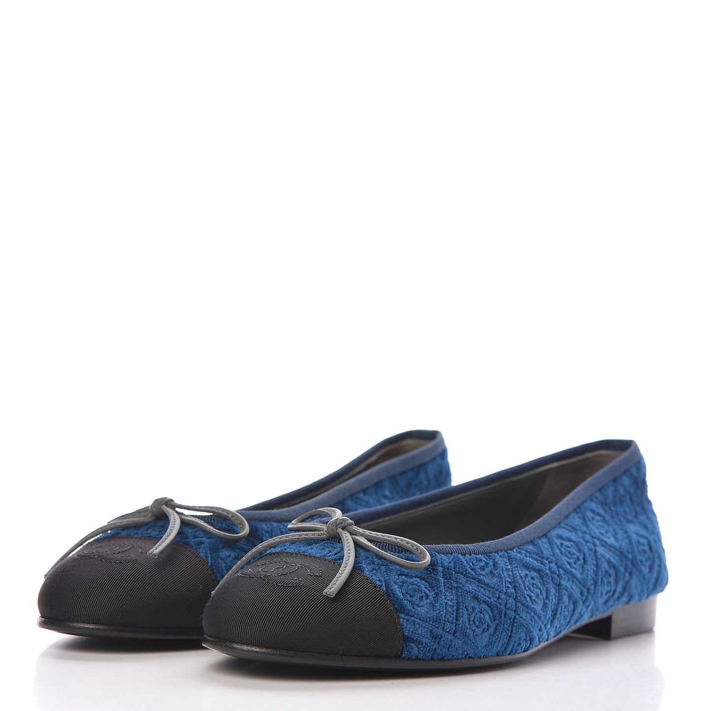 Velvet Grosgrain Cap Toe Ballerina Flats 36.5 Navy Black