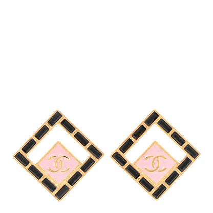 Chanel Metal Resin Crystal CC Large Square Earrings Gold Black Pink 1 of 5
