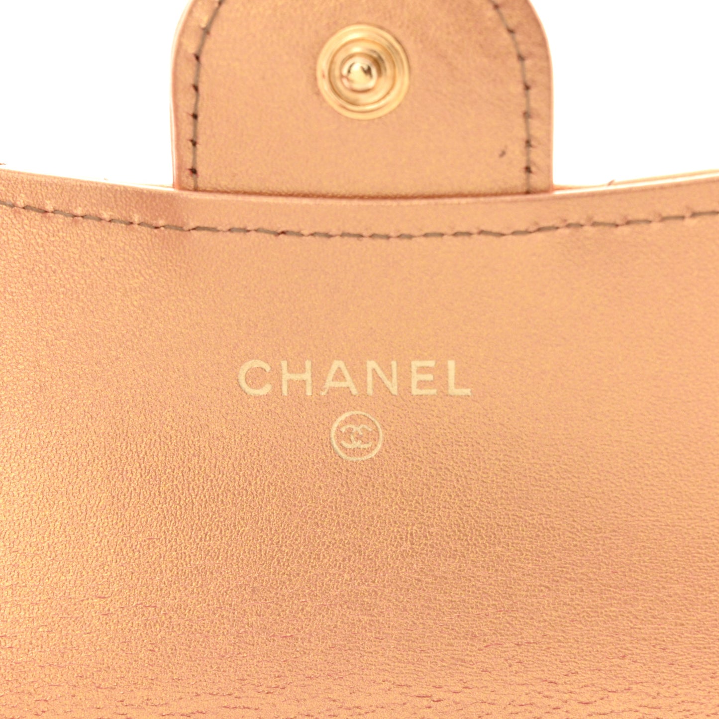 Metallic Lambskin Quilted Flap Card Holder Wallet Golden