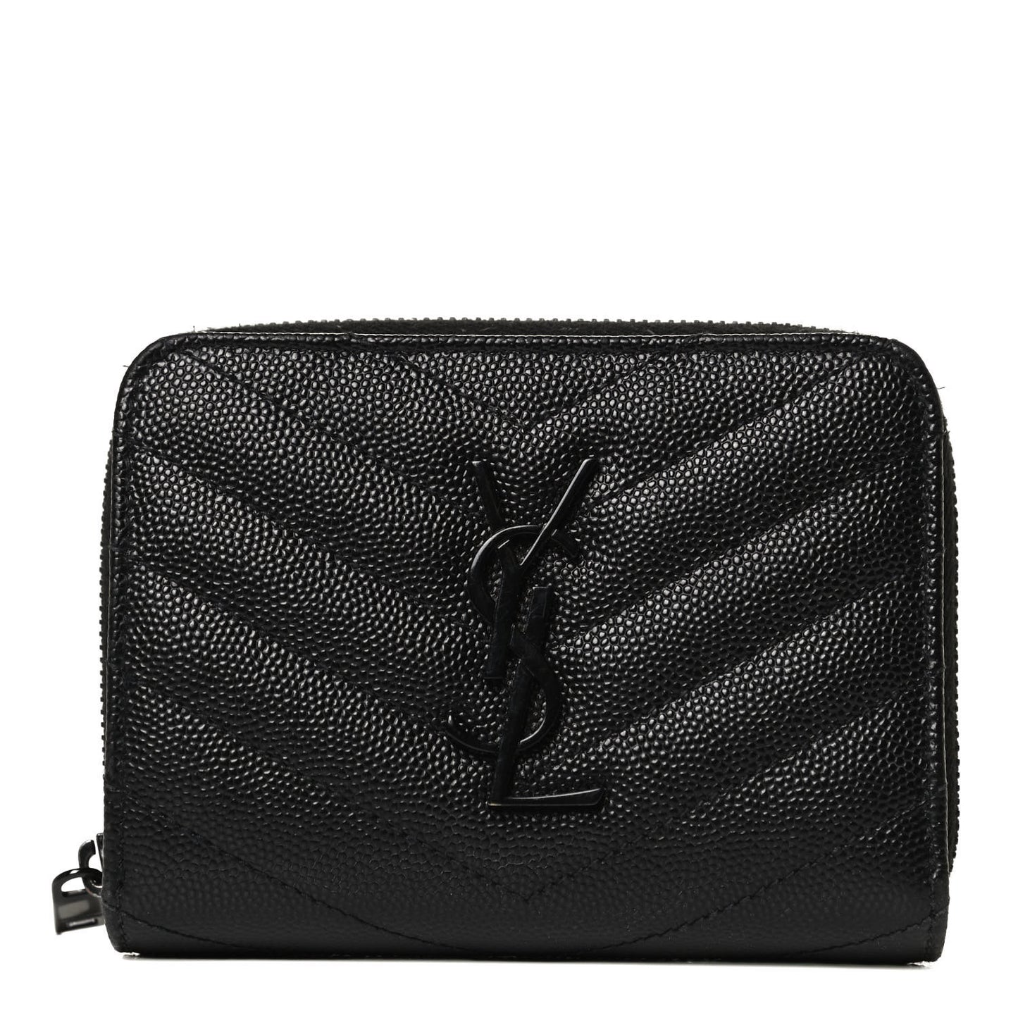 Grain De Poudre Matelasse Chevron Monogram Monochrome Compact Zip Around Wallet Black