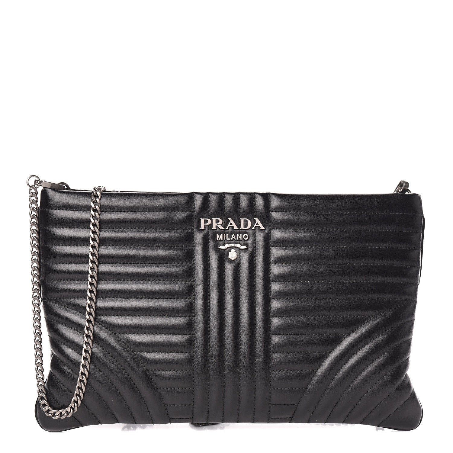 Prada Soft Calfskin Impunture Diagramme Clutch Black 1 of 9