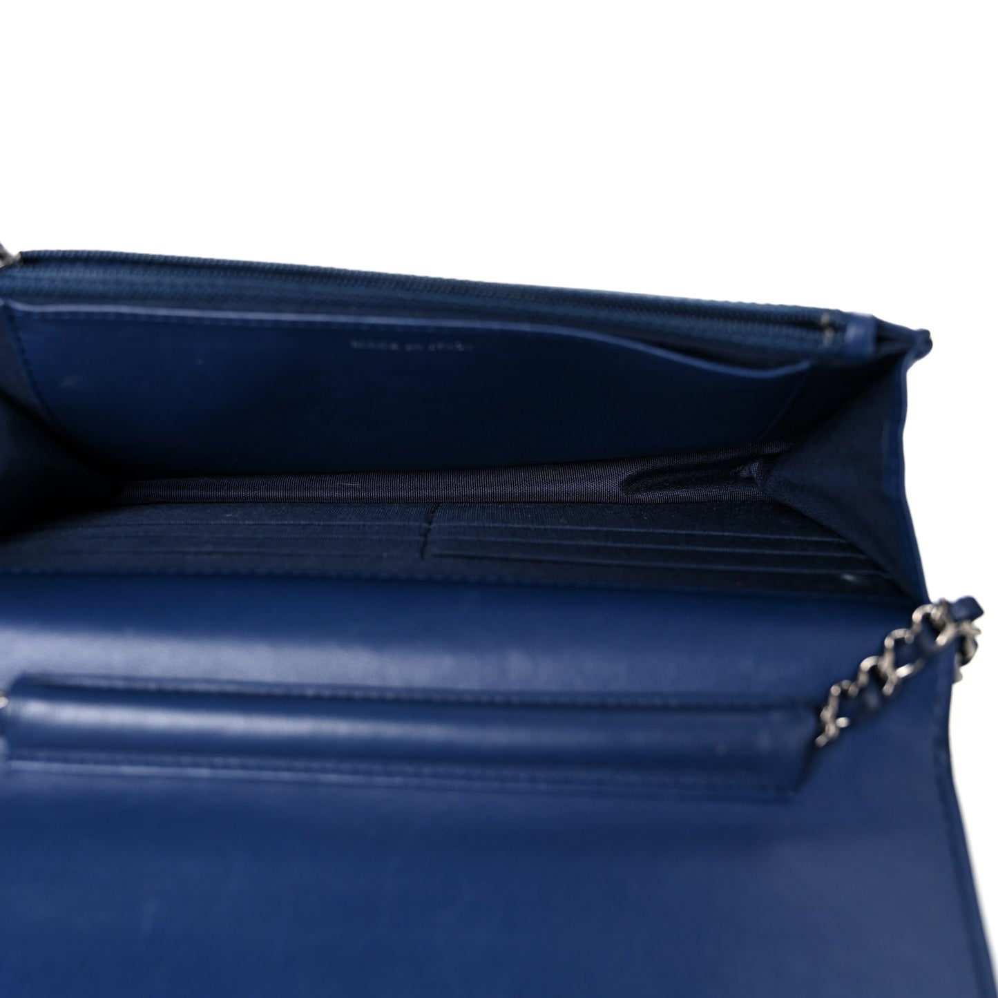 Lambskin Quilted CC Crossing Wallet On Chain WOC Blue