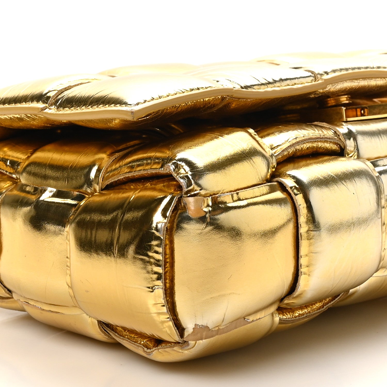 Bottega Veneta Mirror Lambskin Maxi Intreccio Padded Cassette Crossbody Bag Gold 8 of 10
