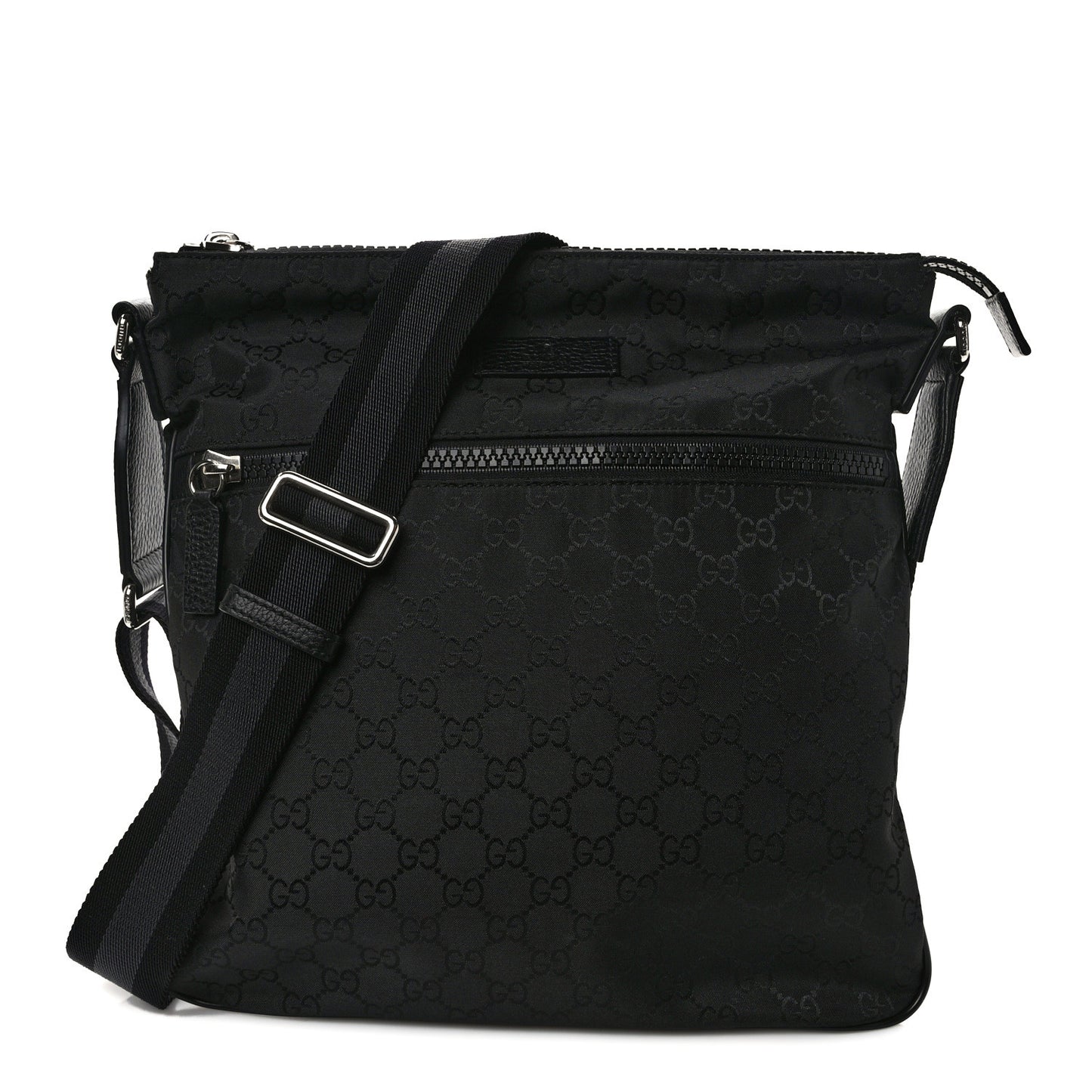 Nylon Monogram Medium Flat Messenger Bag Black