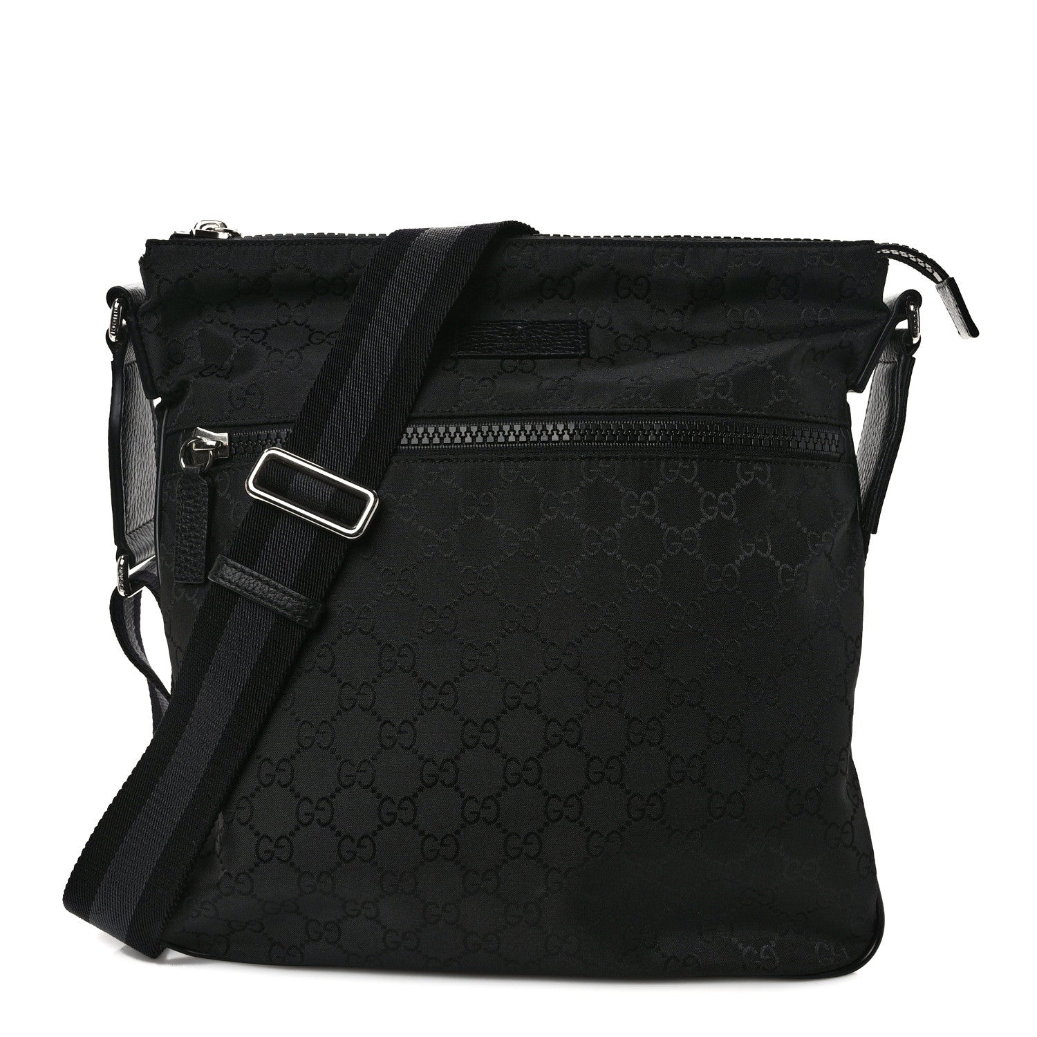 Gucci Nylon Monogram Medium Flat Messenger Bag Black 1 of 9