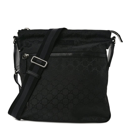 Gucci Nylon Monogram Medium Flat Messenger Bag Black 1 of 9