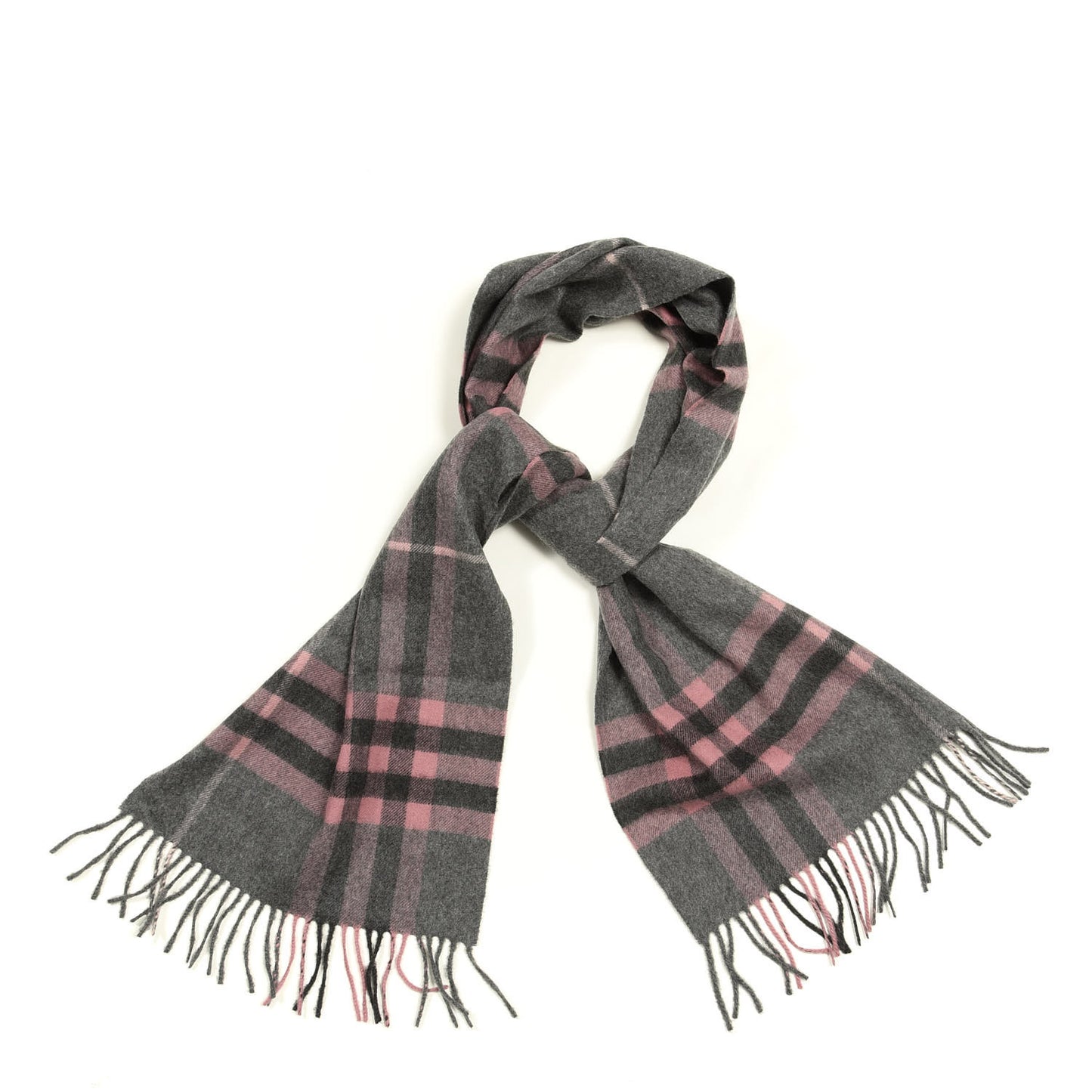 Cashmere Giant Check Fringe Scarf Antique Blush