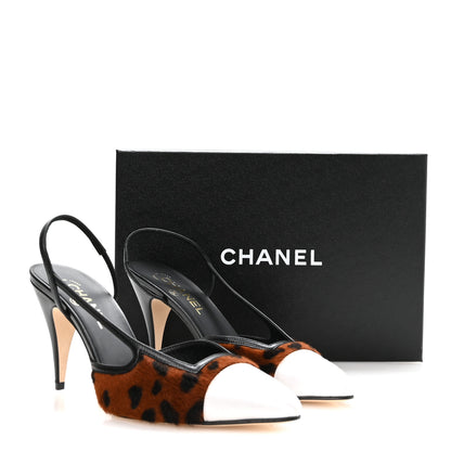 Chanel Lambskin Mixed Fibers Cap Toe CC Slingback Pumps 39.5 Brown Black White 9 of 9