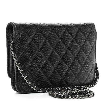 Chanel Glitter Calfskin Quilted Wallet on Chain WOC Black Silver 3 of 10