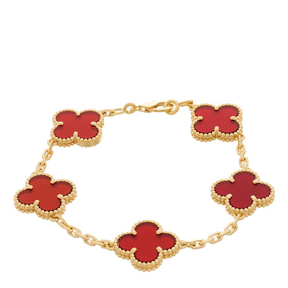 Van Cleef & Arpels 18K Yellow Gold Carnelian 5 Motifs Vintage Alhambra Bracelet 1 of 5