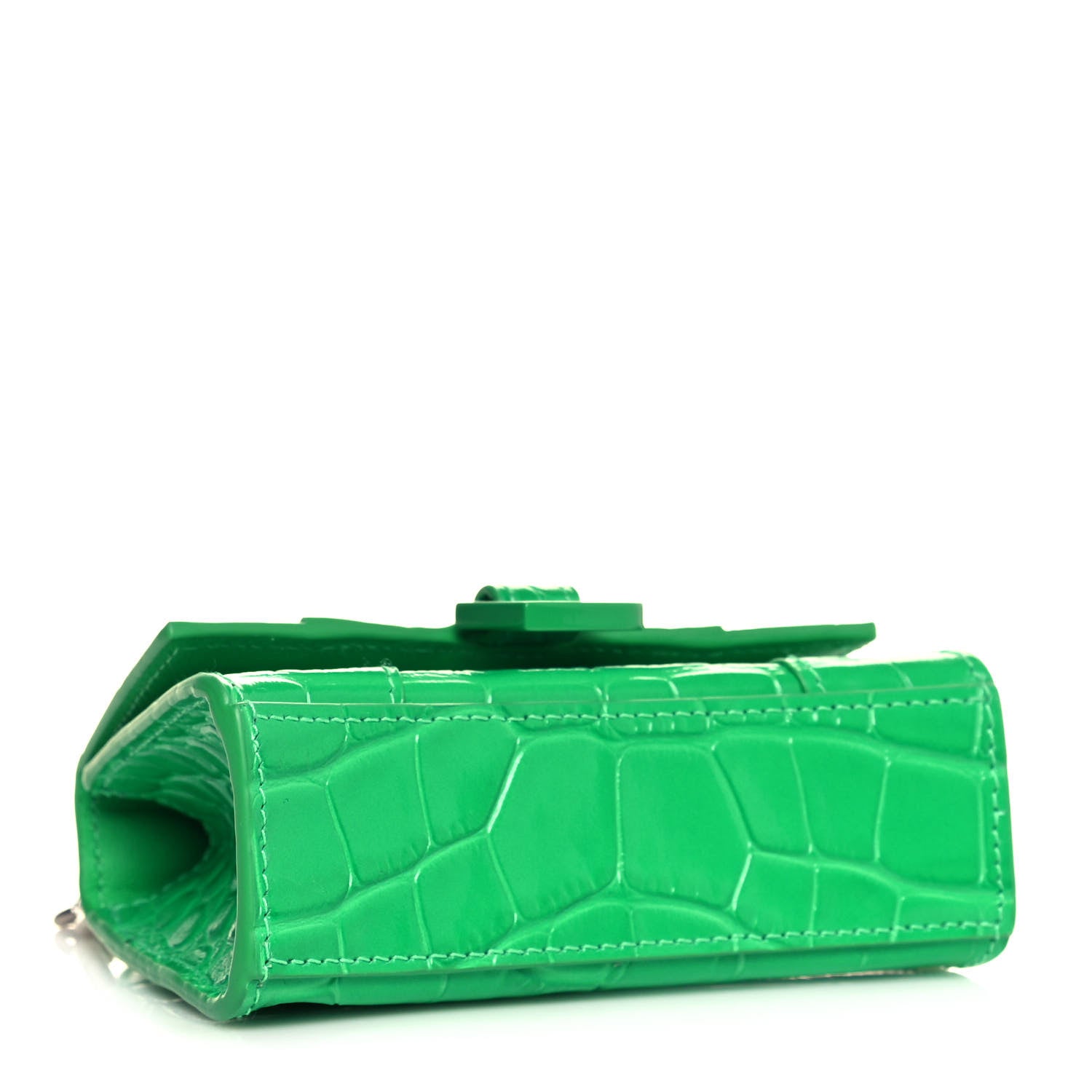 Balenciaga Shiny Calfskin Tonal B Crocodile Embossed Hourglass Top Handle Bag Mini with Chain Vivid Green 3 of 10