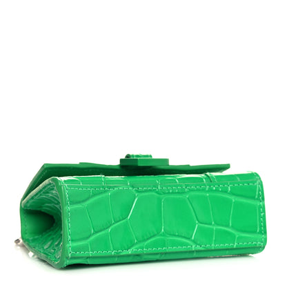 Balenciaga Shiny Calfskin Tonal B Crocodile Embossed Hourglass Top Handle Bag Mini with Chain Vivid Green 3 of 10