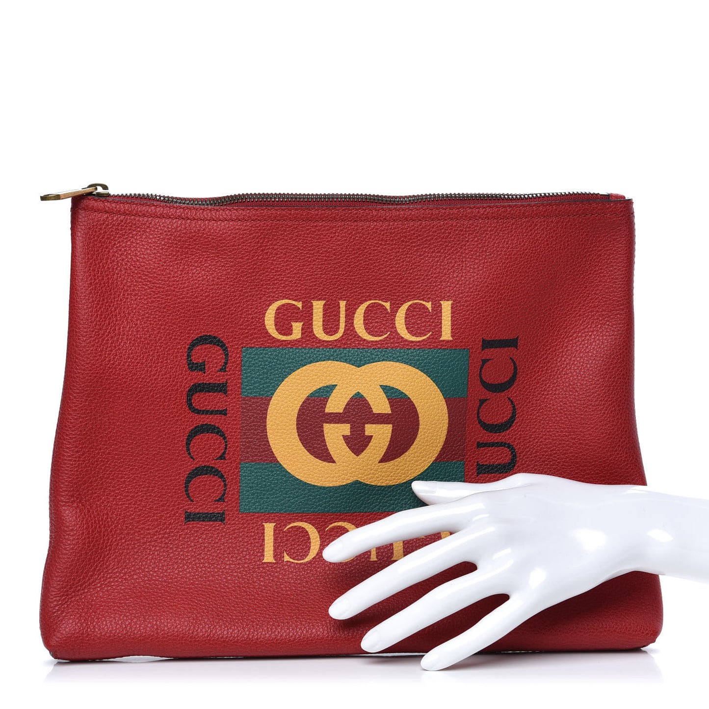 Pebbled Calfskin Medium Logo Portfolio Clutch Hibiscus Red