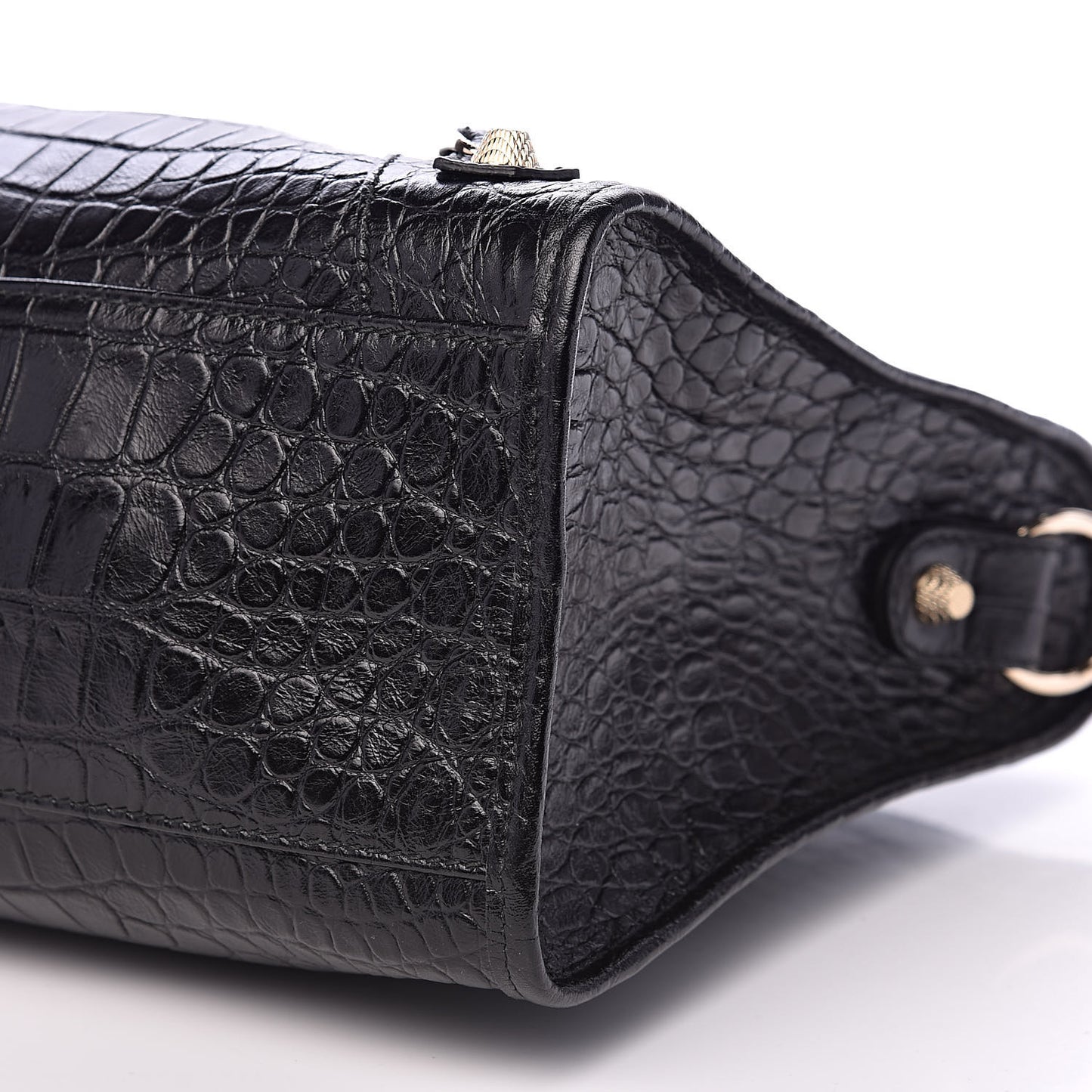 Calfskin Crocodile Embossed Giant 12 Gold Hardware City Black