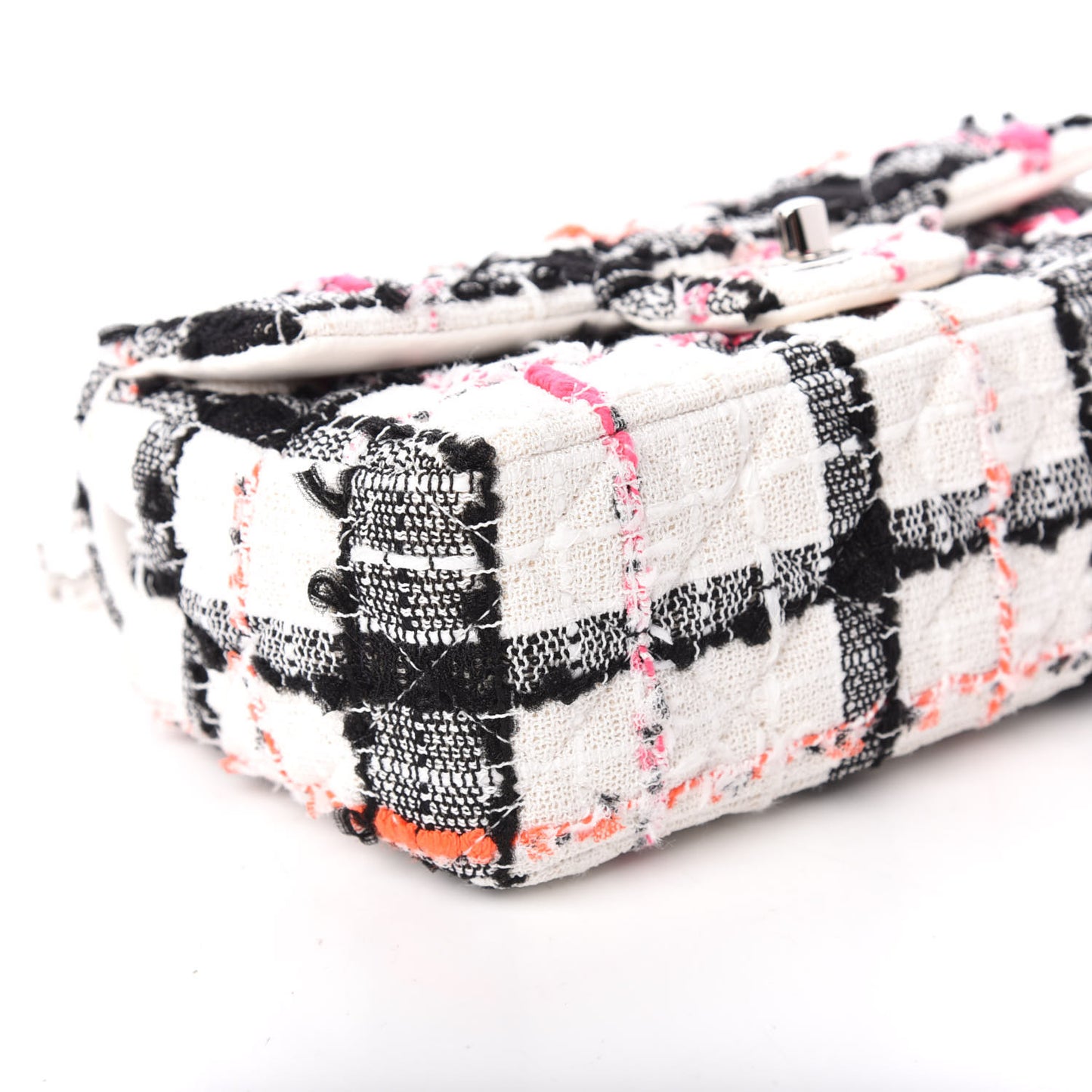 Tweed Quilted Mini Rectangular Flap Black White Pink