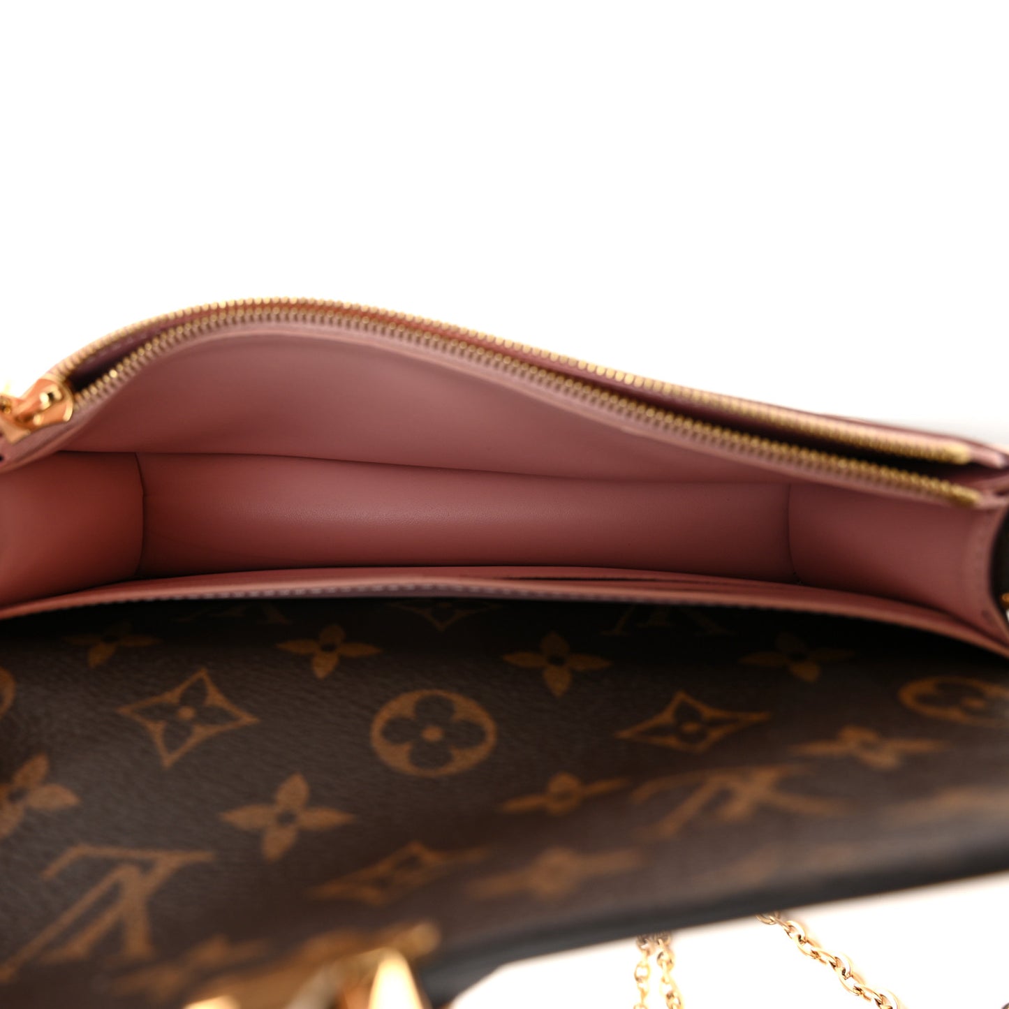 Patent Calfskin Monogram Cherrywood Chain Wallet Rose Ballerine