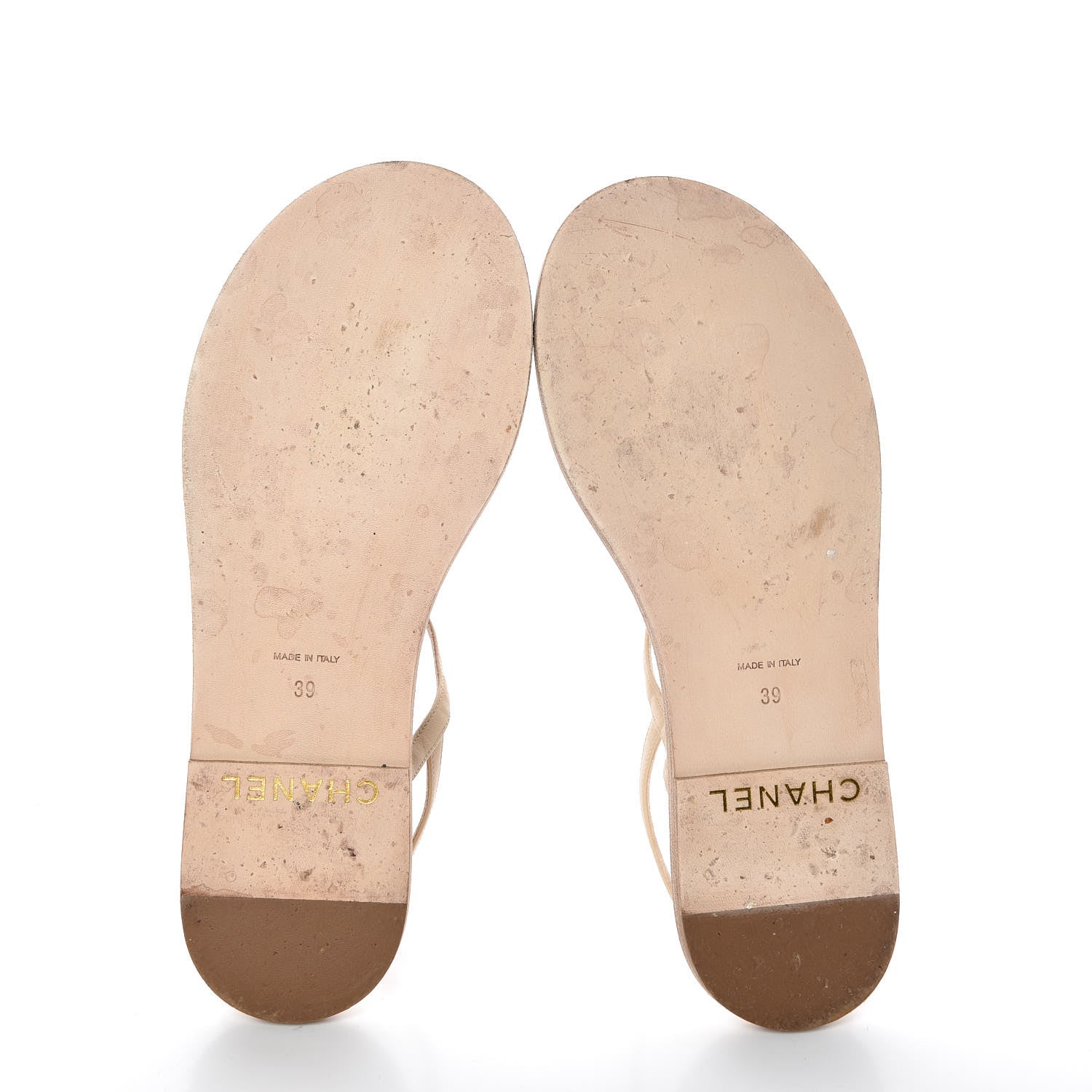 Chanel Lambskin CC Chain Thong Sandals 39 Beige Black 7 of 10