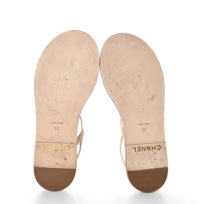 Chanel Lambskin CC Chain Thong Sandals 39 Beige Black 7 of 10