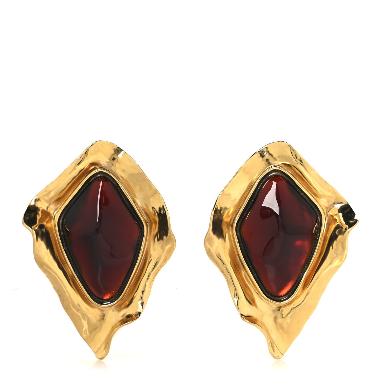 Brass Resin Clip On Earrings Gold Amber