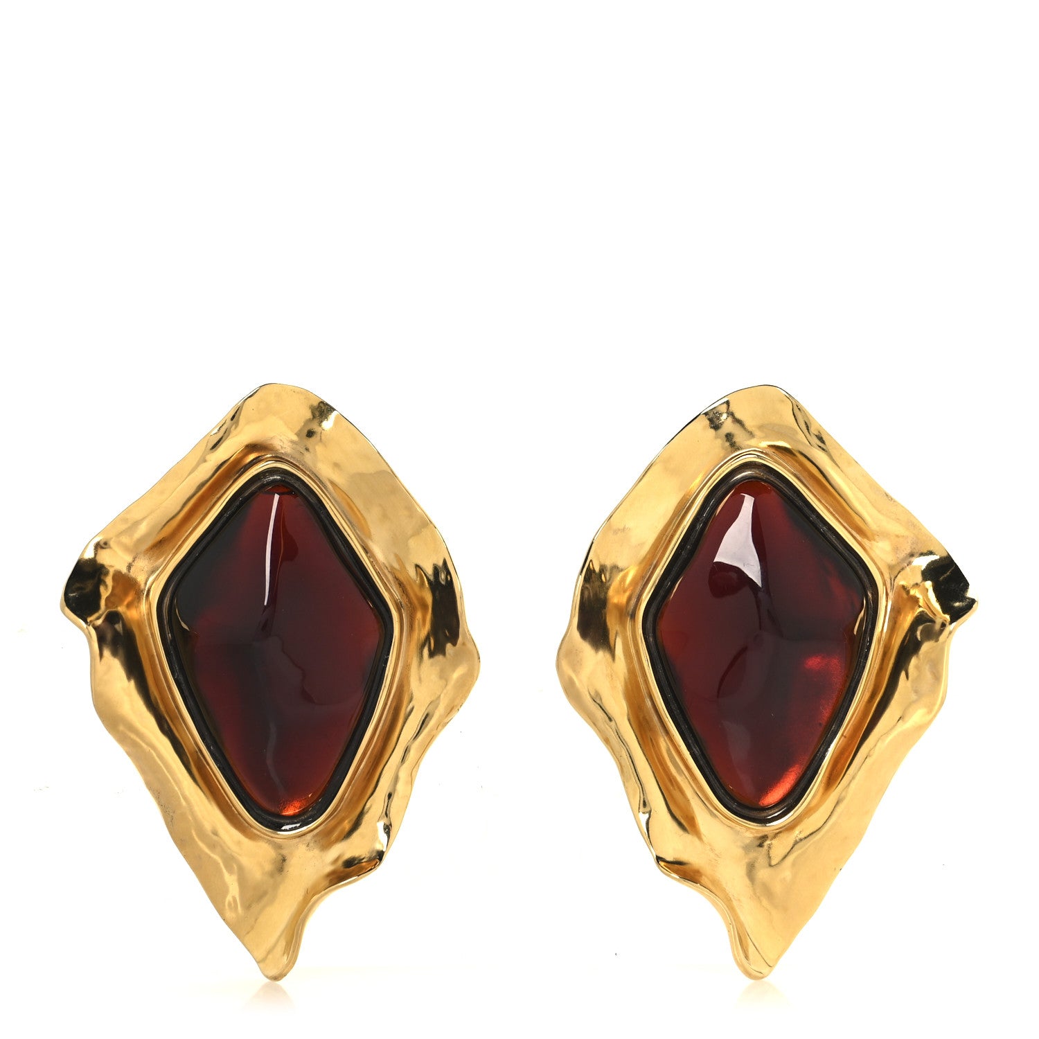 Saint Laurent Brass Resin Clip On Earrings Gold Amber 1 of 4