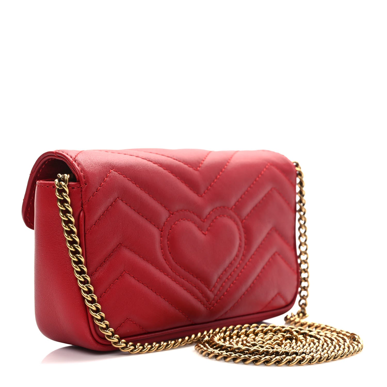 Gucci Calfskin Matelasse Super Mini GG Marmont Shoulder Bag Hibiscus Red 3 of 9
