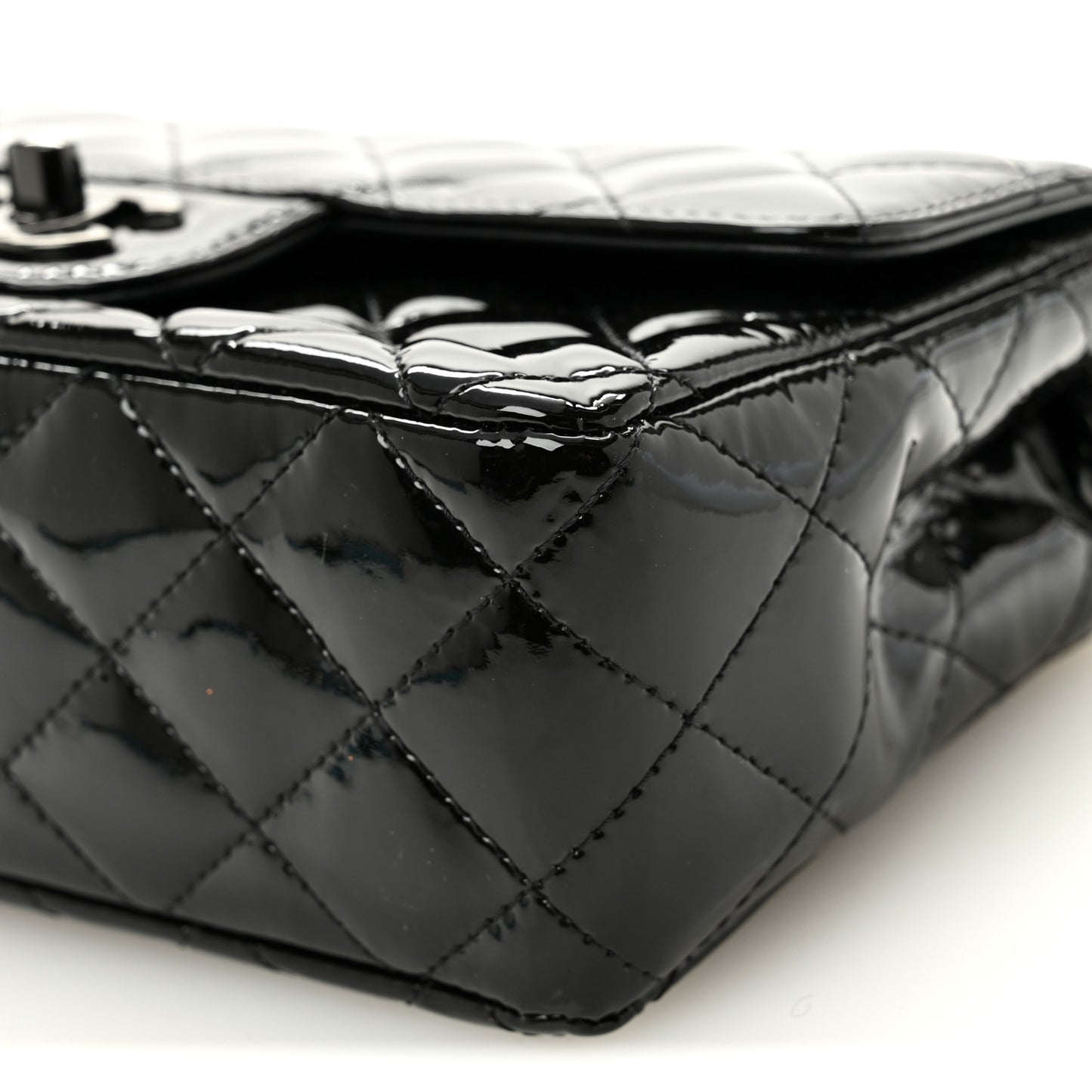 Patent Calfskin Quilted Mini Rectangular Flap So Black