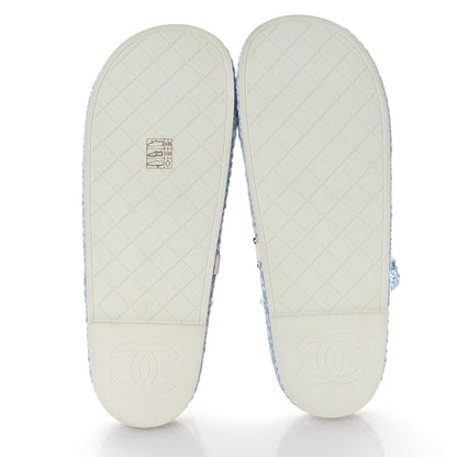 Chanel Lambskin Cord Chain CC Sandals 42 Blue White 6 of 8