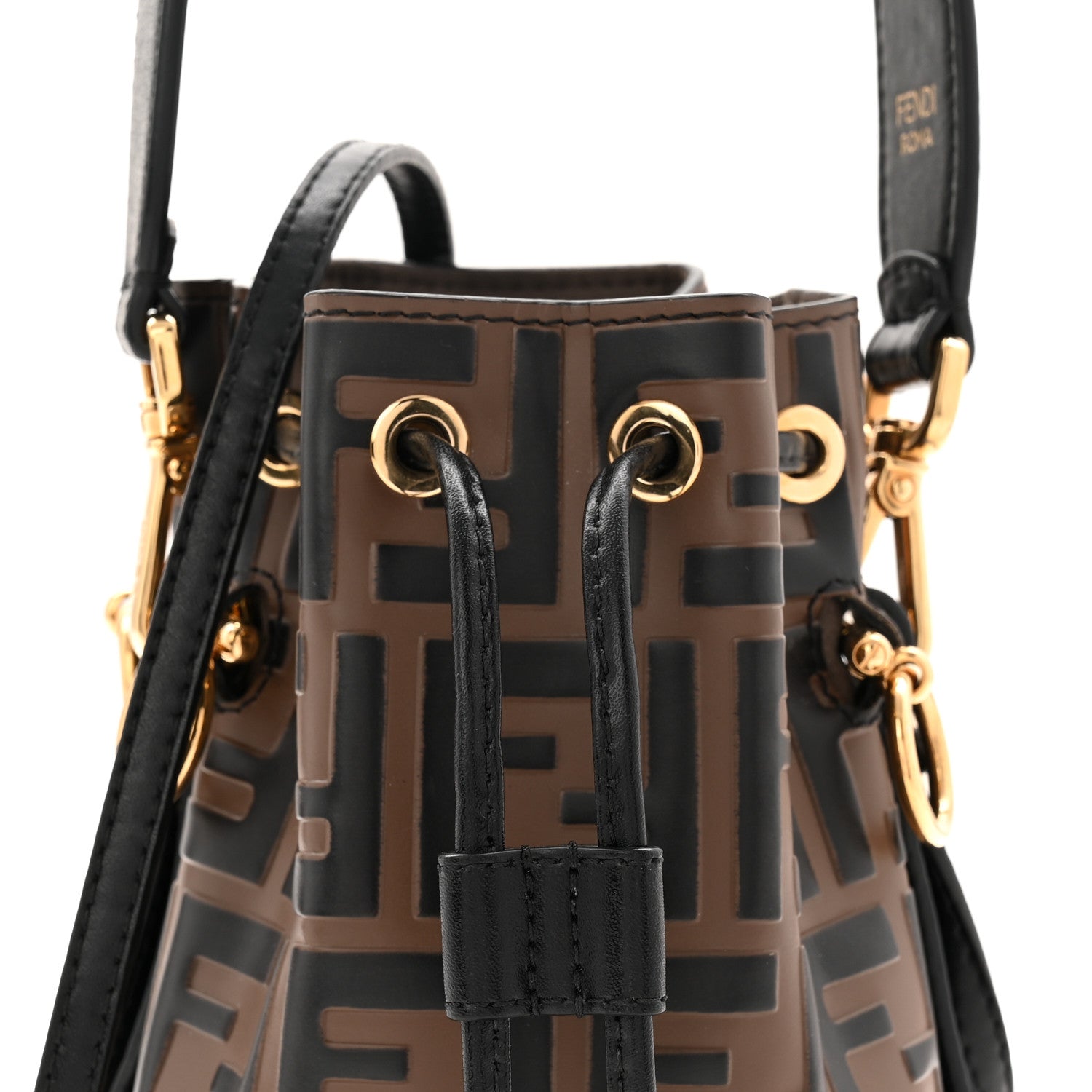 Fendi Vitello Liberty F is Fendi Bi-Color FF 1974 Embossed Mini Mon Tresor Bucket Bag Maya Black 8 of 10