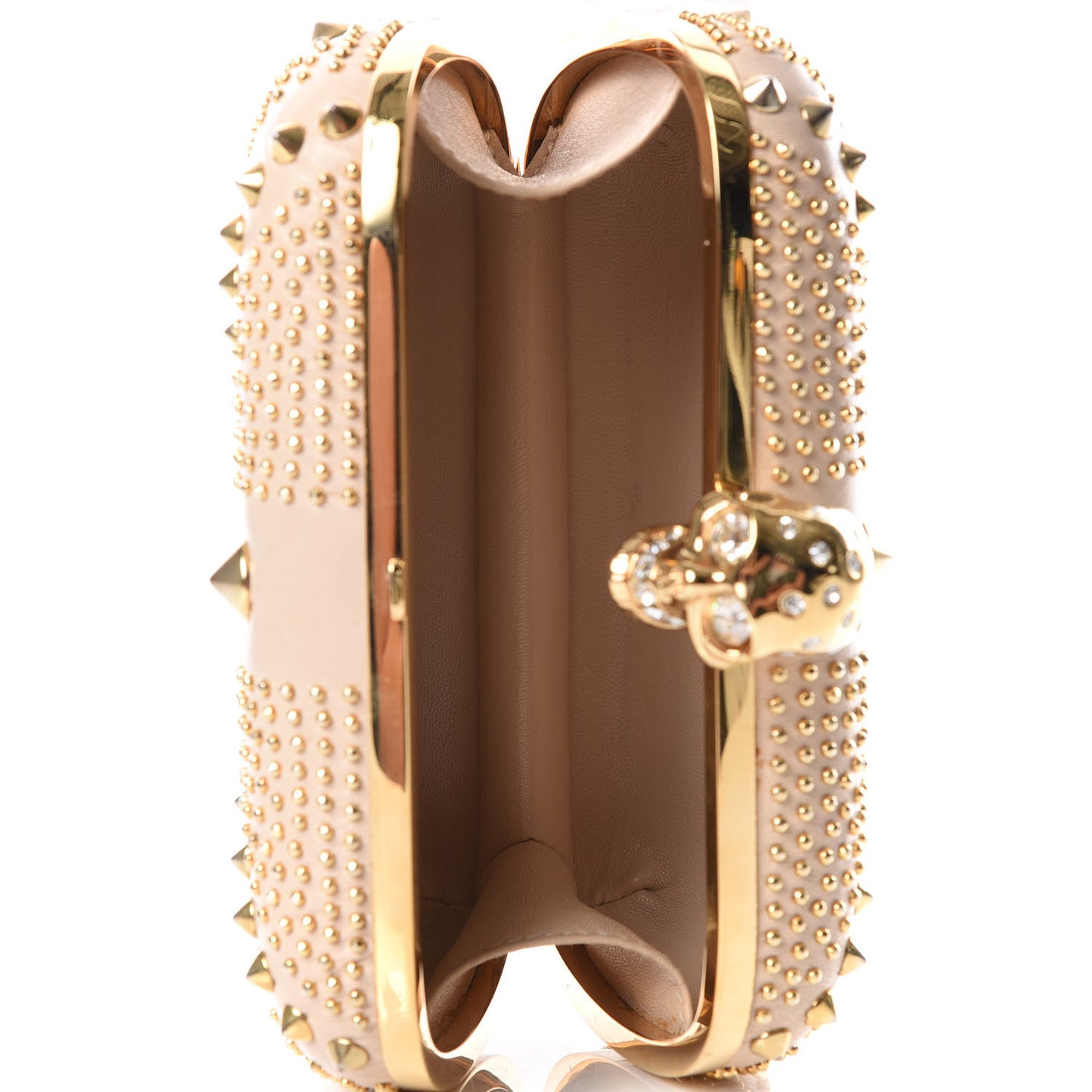 Calfskin Studded Britannia Skull Box Clutch Taupe