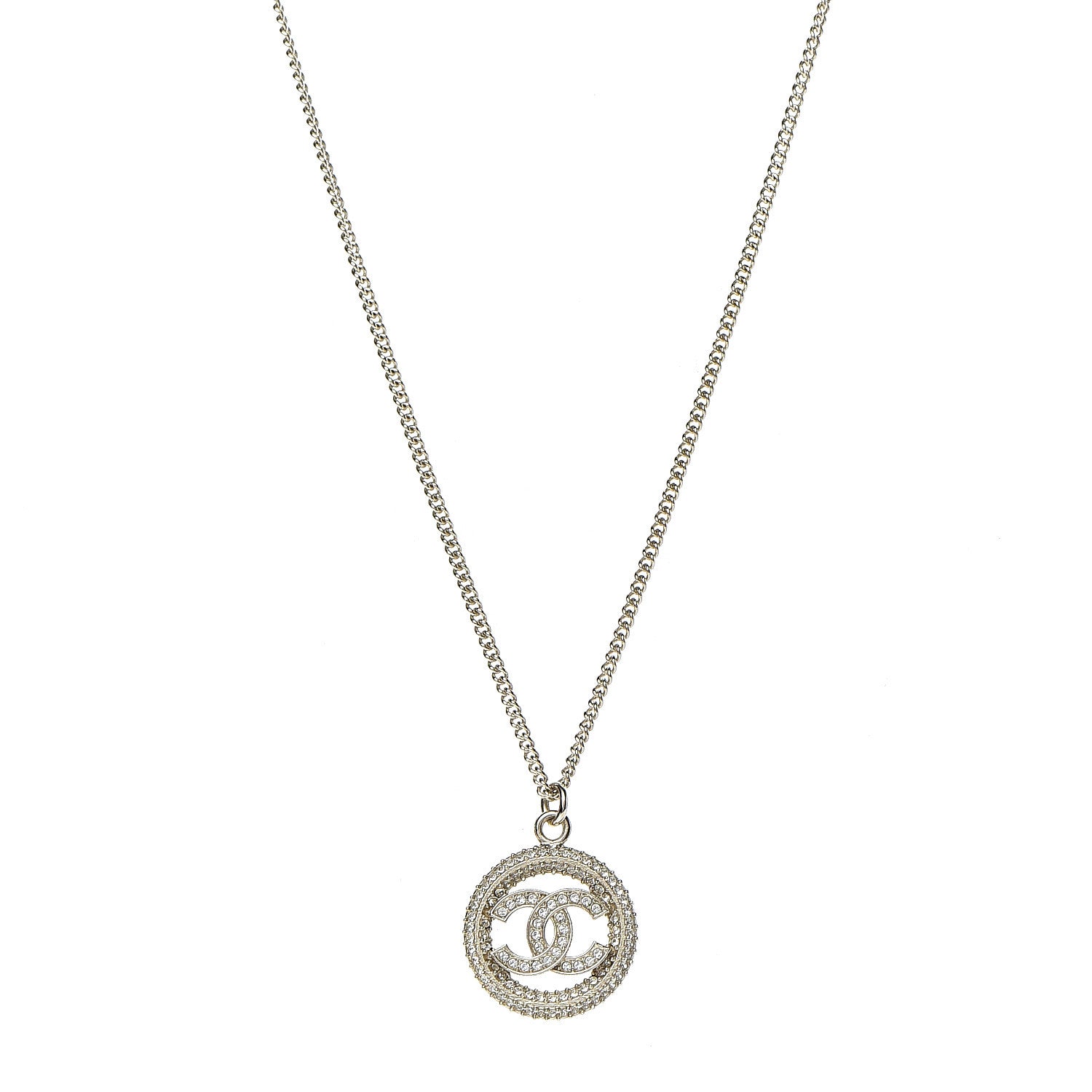 Chanel Crystal CC Medallion Pendant Necklace Gold 1 of 6