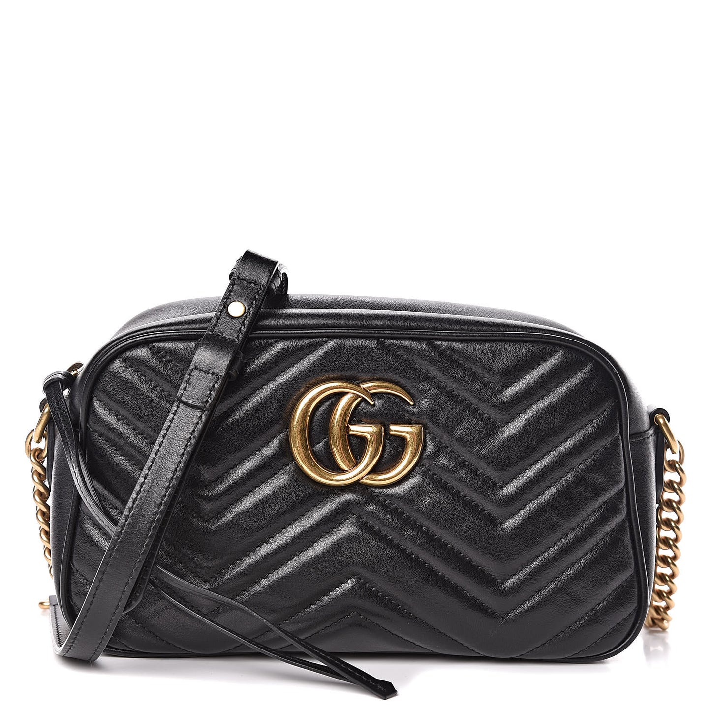Calfskin Matelasse Small GG Marmont Chain Shoulder Bag Black