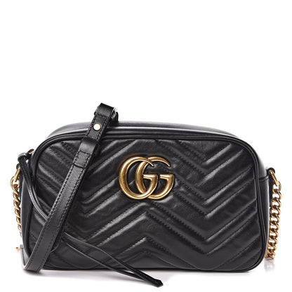 Gucci Calfskin Matelasse Small GG Marmont Chain Shoulder Bag Black 1 of 10