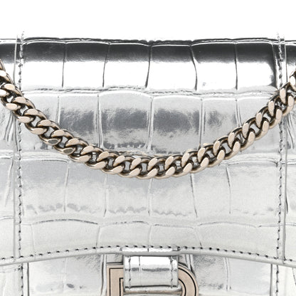Balenciaga Metallic Calfskin Crocodile Embossed Hourglass Chain Bag Silver 8 of 11