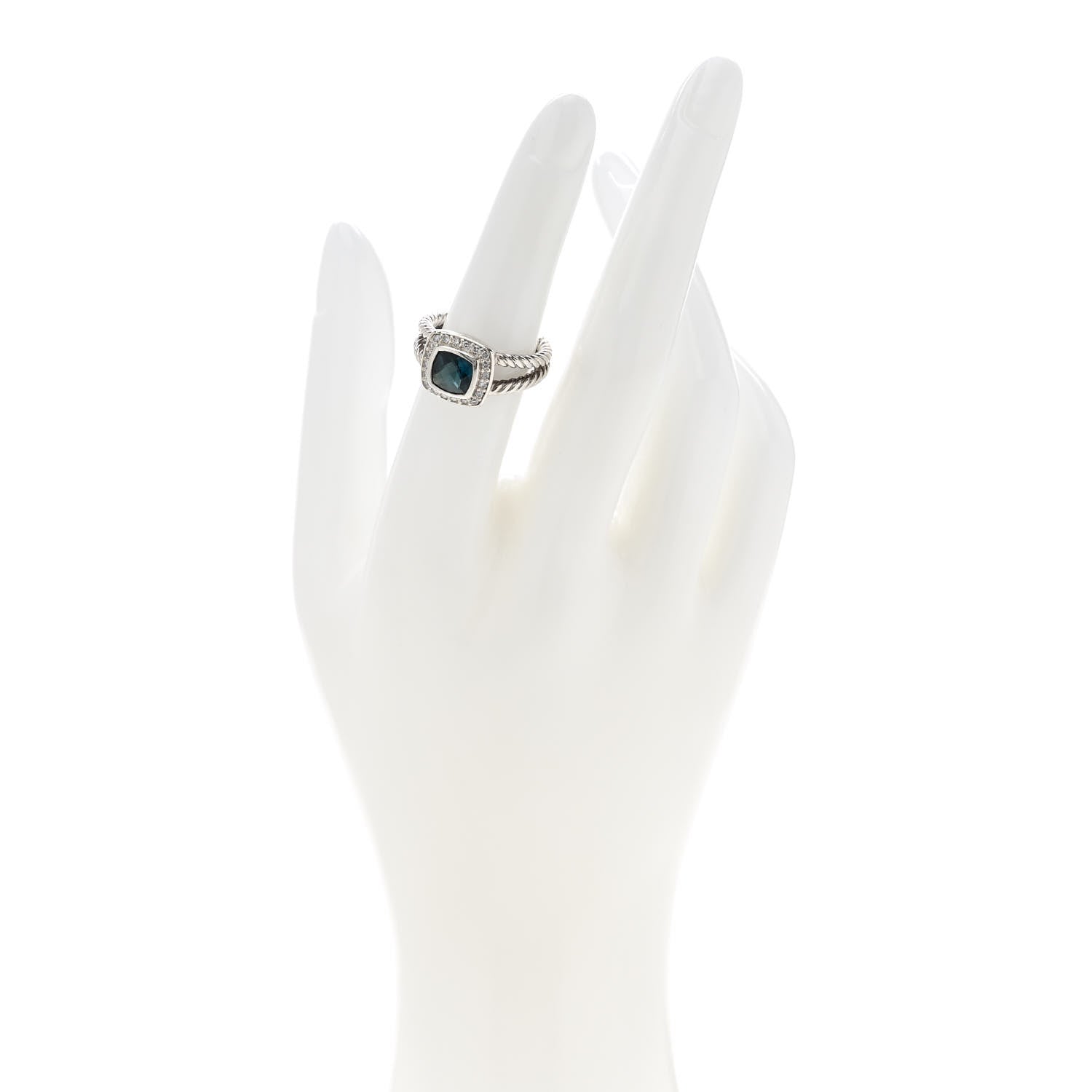 David Yurman Sterling Silver Diamond Hampton Blue Topaz 7mm Petite Albion Ring 52 6 2 of 5