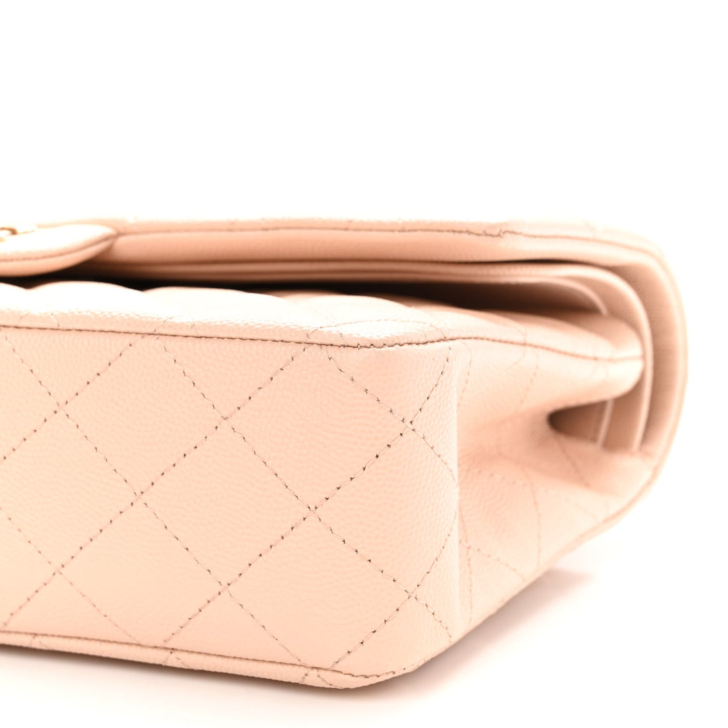 Caviar Quilted Medium Double Flap Light Beige
