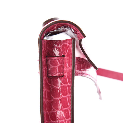 Hermes Shiny Porosus Crocodile 18K White Gold Diamond Kelly Cut Pochette Rose Tyrien 8 of 27