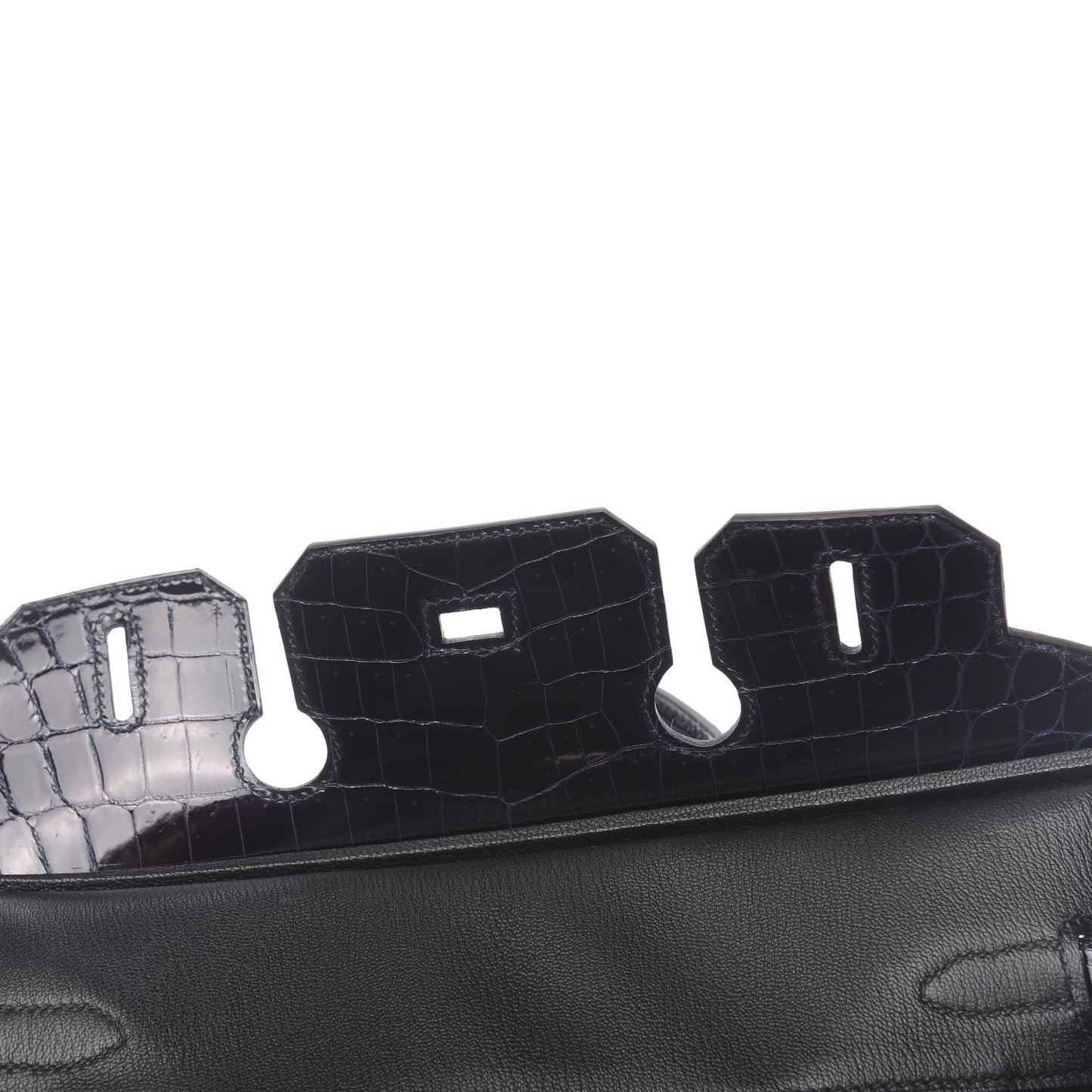 Taurillon Novillo Shiny Niloticus Crocodile Birkin Touch 30 Black Bleu Marine