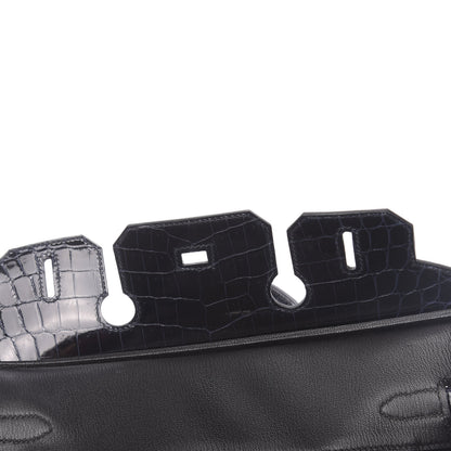 Hermes Taurillon Novillo Shiny Niloticus Crocodile Birkin Touch 30 Black Bleu Marine 28 of 38