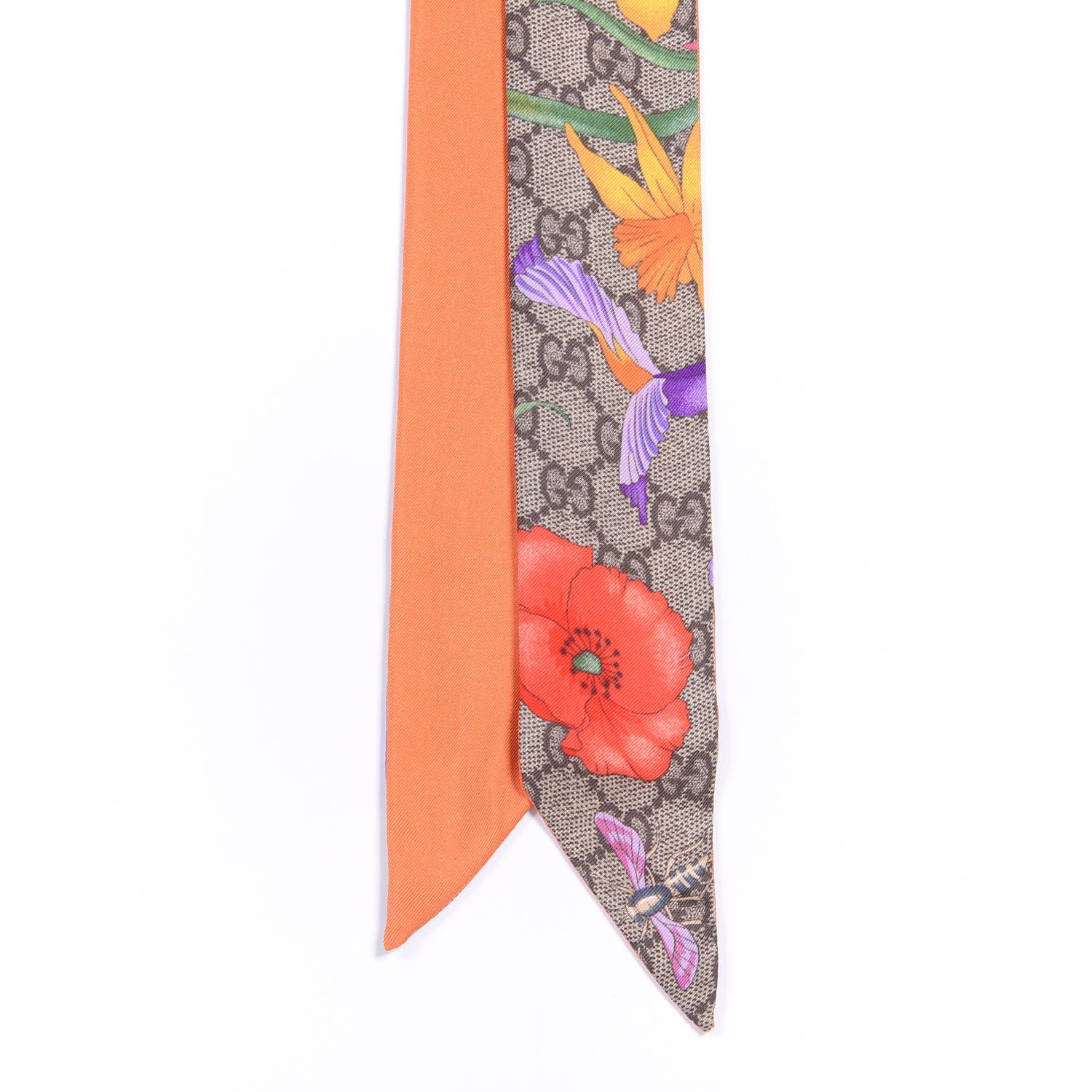 Gucci Silk Twill GG Monogram Special Flory Neck Bow Scarf Beige Orange 2 of 3