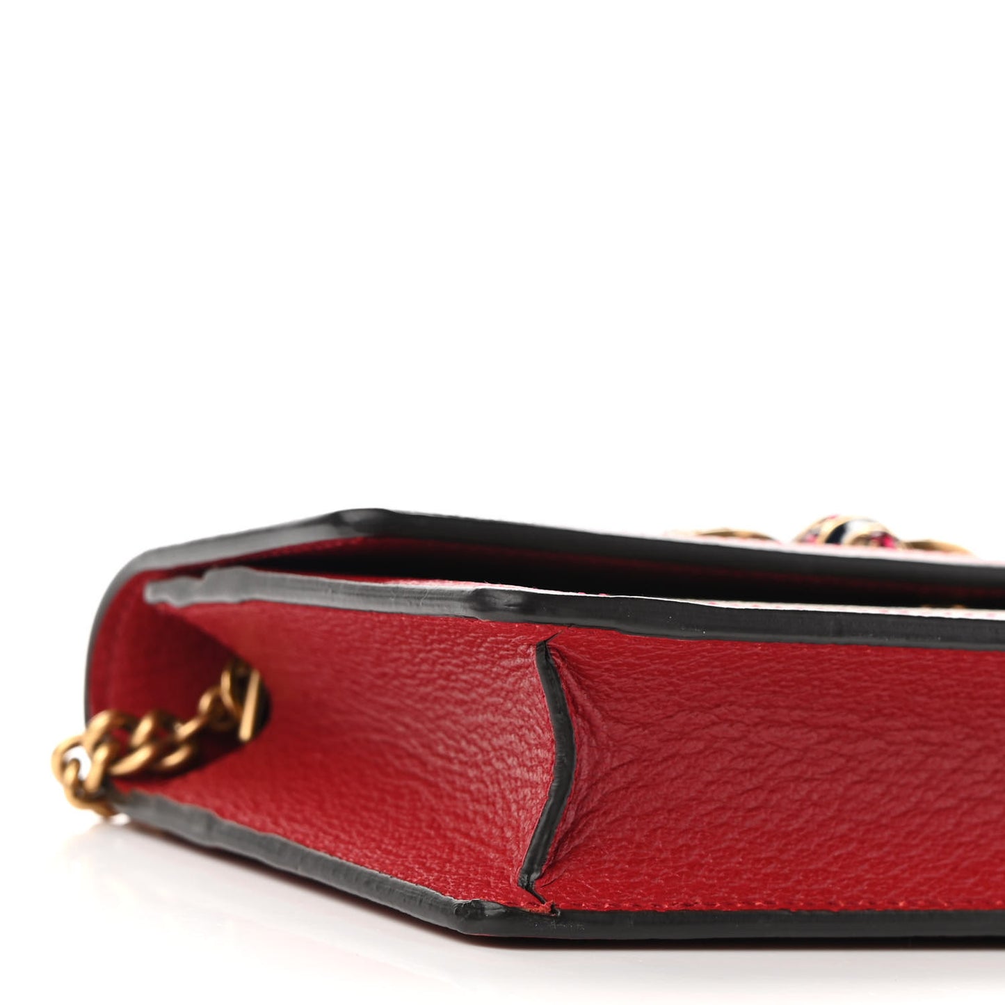 GG Supreme Monogram Web Queen Margaret Chain Wallet Red