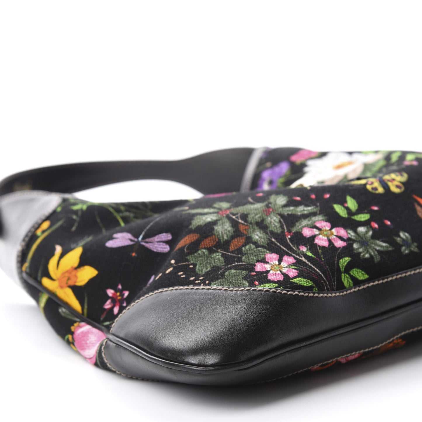 Canvas Floral Flora Medium Jackie O Bouvier Hobo Black